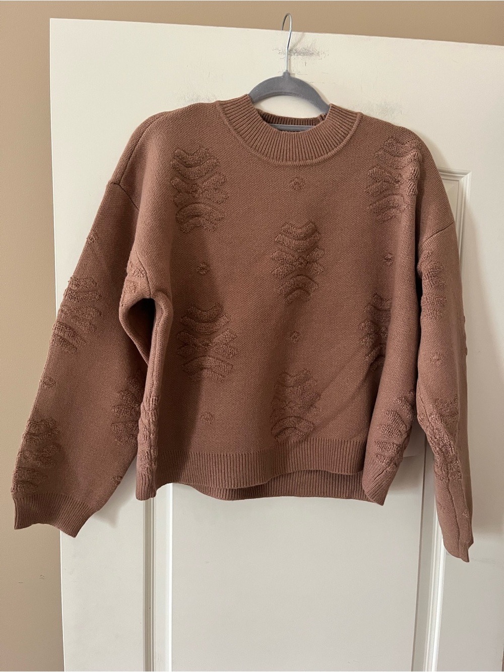 Cyrus Women's Tobacco Brown Mixed Media Patterned Sweater Size Large